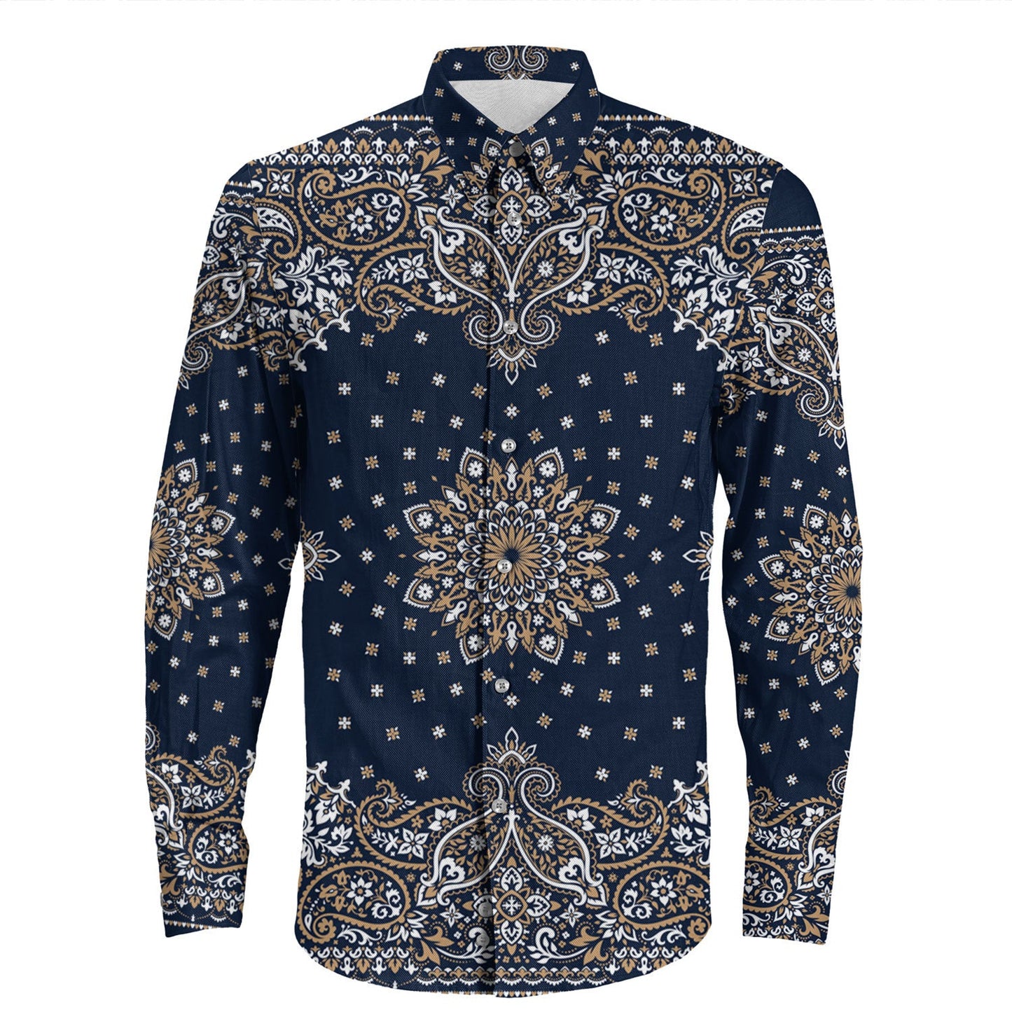 Shirt Paisley Bandana Pattern Seamless Long Sleeve Button Shirt