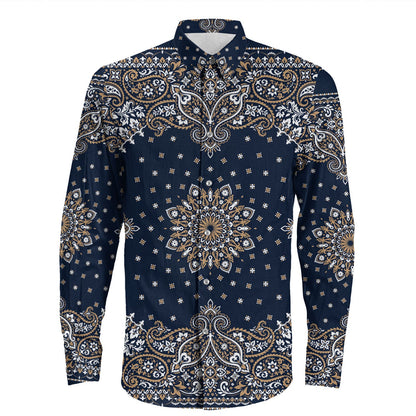 Shirt Paisley Bandana Pattern Seamless Long Sleeve Button Shirt