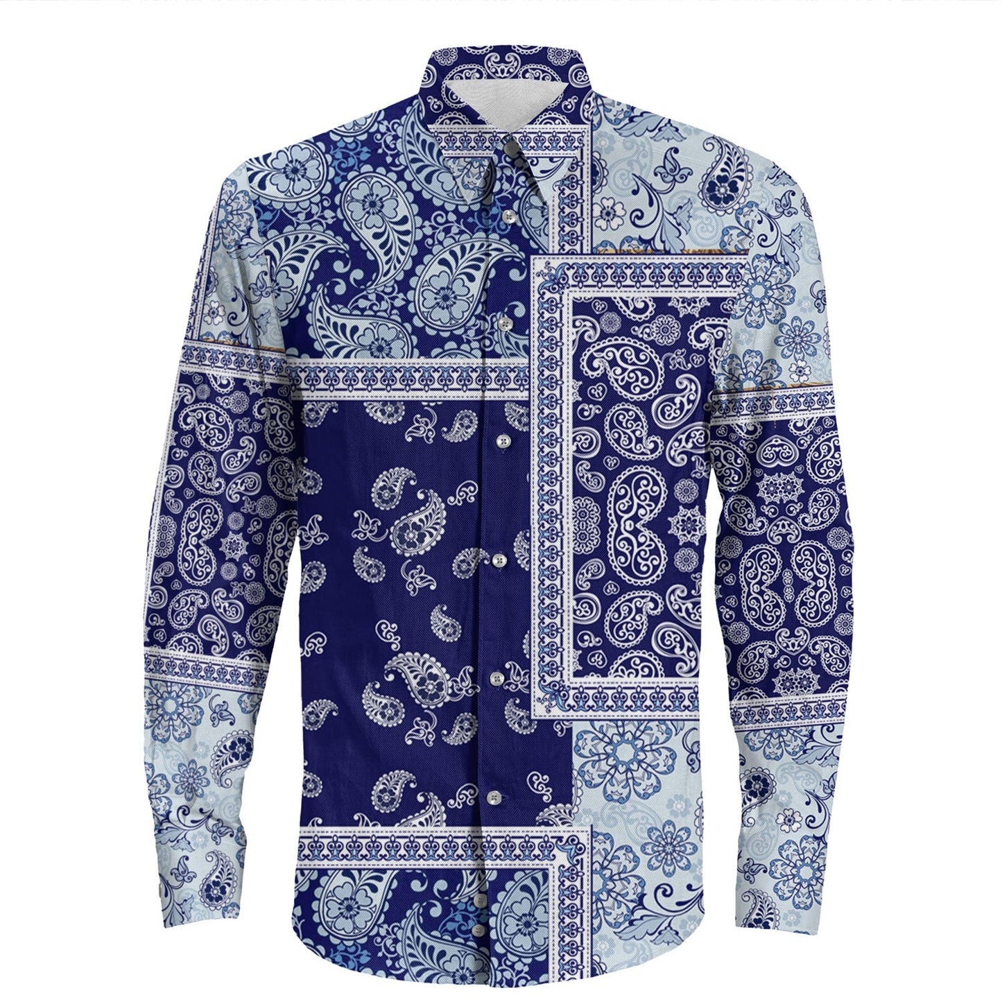 Shirt Paisley Bandana Pattern Seamless Long Sleeve Button Shirt