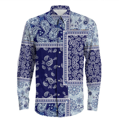 Shirt Paisley Bandana Pattern Seamless Long Sleeve Button Shirt