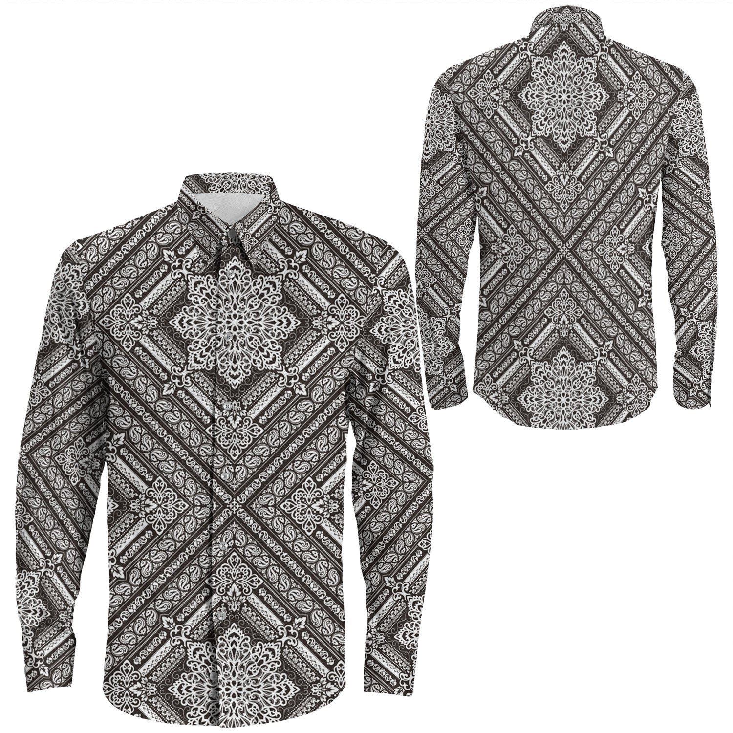 Shirt Paisley Bandana Pattern Seamless Long Sleeve Button Shirt