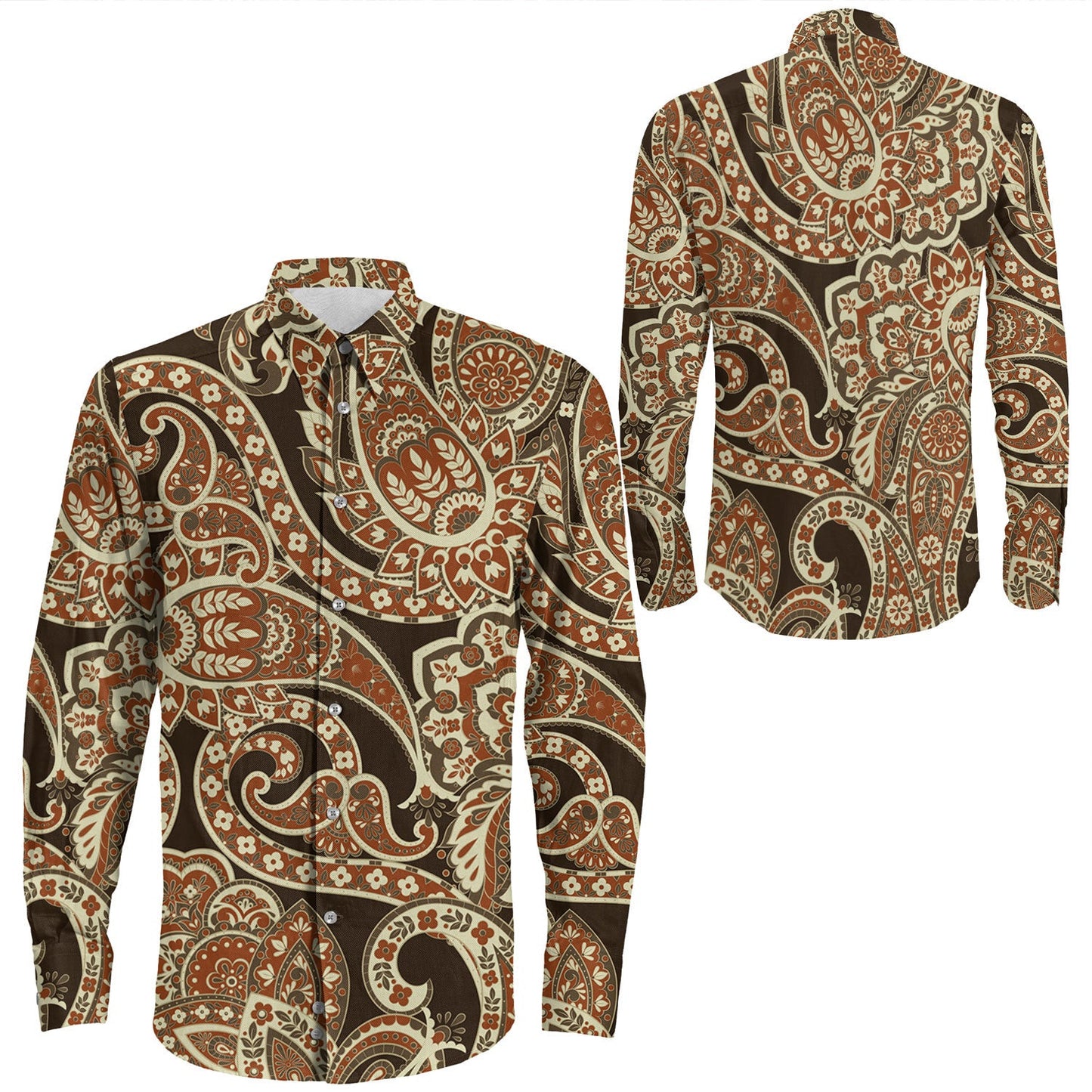 Shirt Paisley Bandana Pattern Seamless Long Sleeve Button Shirt