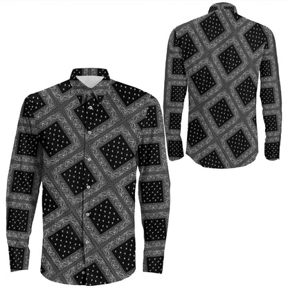 Shirt Paisley Bandana Pattern Seamless Black Long Sleeve Button Shirt