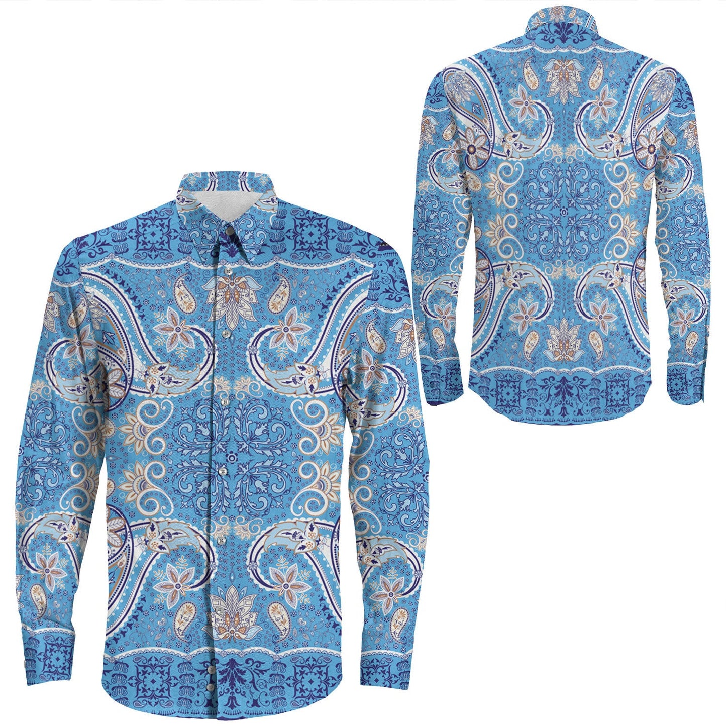 Shirt Paisley Bandana Pattern Seamless Long Sleeve Button Shirt