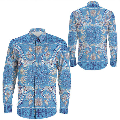 Shirt Paisley Bandana Pattern Seamless Long Sleeve Button Shirt