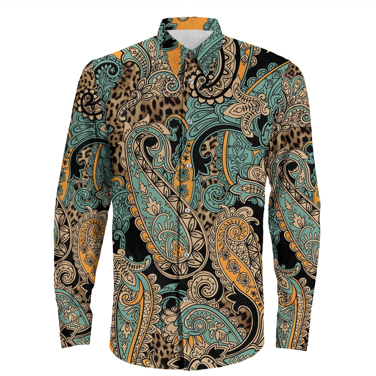 Shirt Paisley Bandana Pattern Seamless Long Sleeve Button Shirt