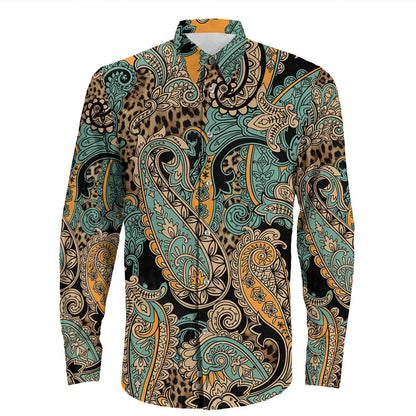 Shirt Paisley Bandana Pattern Seamless Long Sleeve Button Shirt