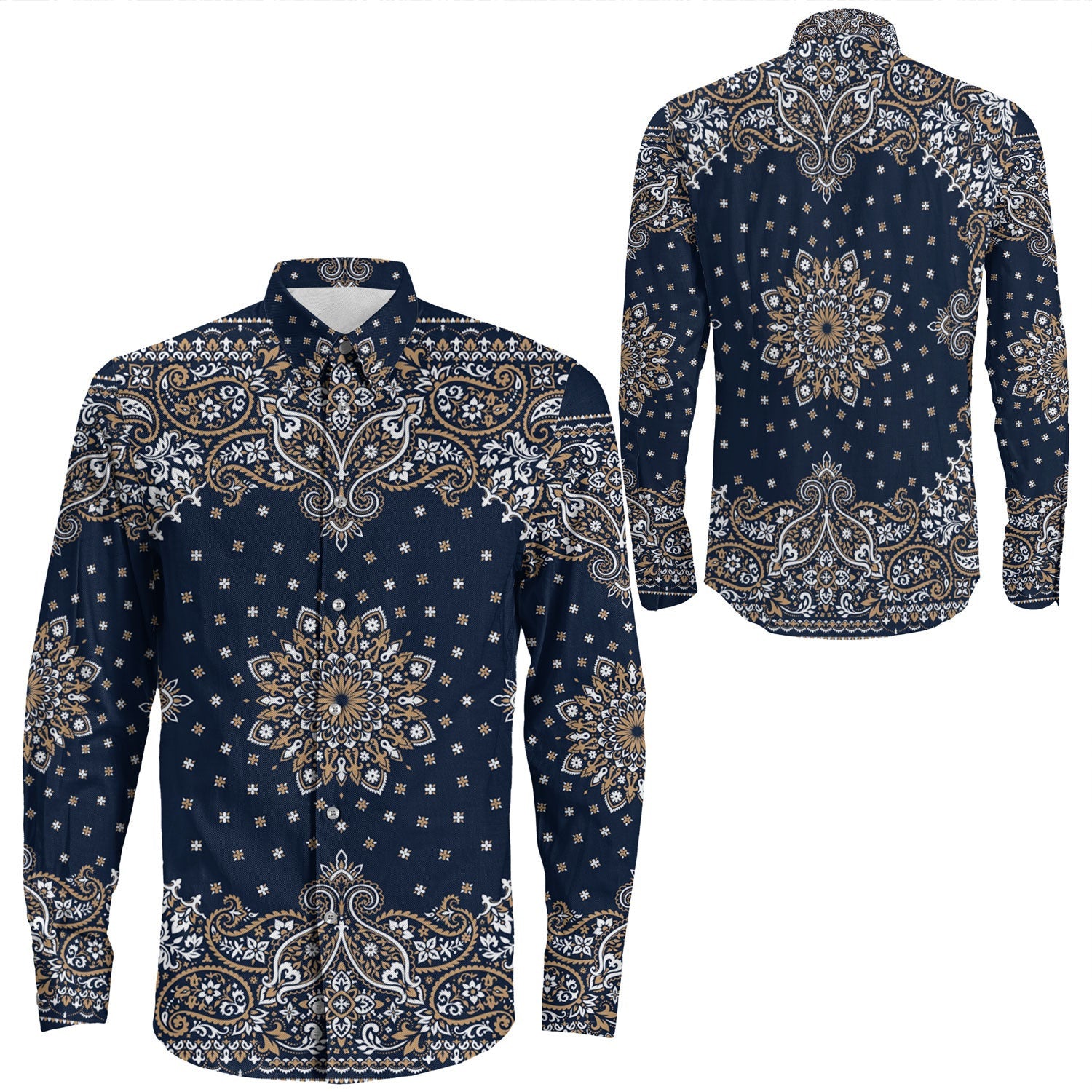 Shirt Paisley Bandana Pattern Seamless Long Sleeve Button Shirt