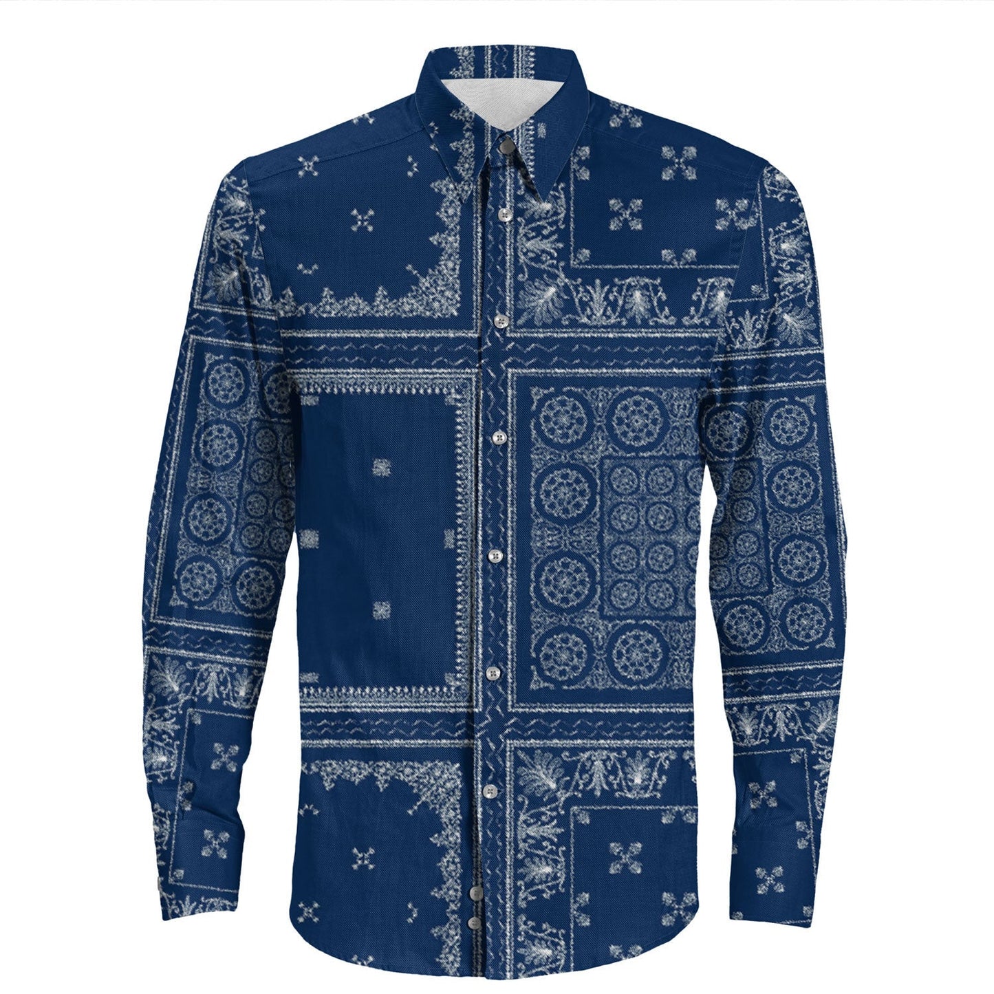 Shirt Paisley Bandana Pattern Seamless Long Sleeve Button Shirt