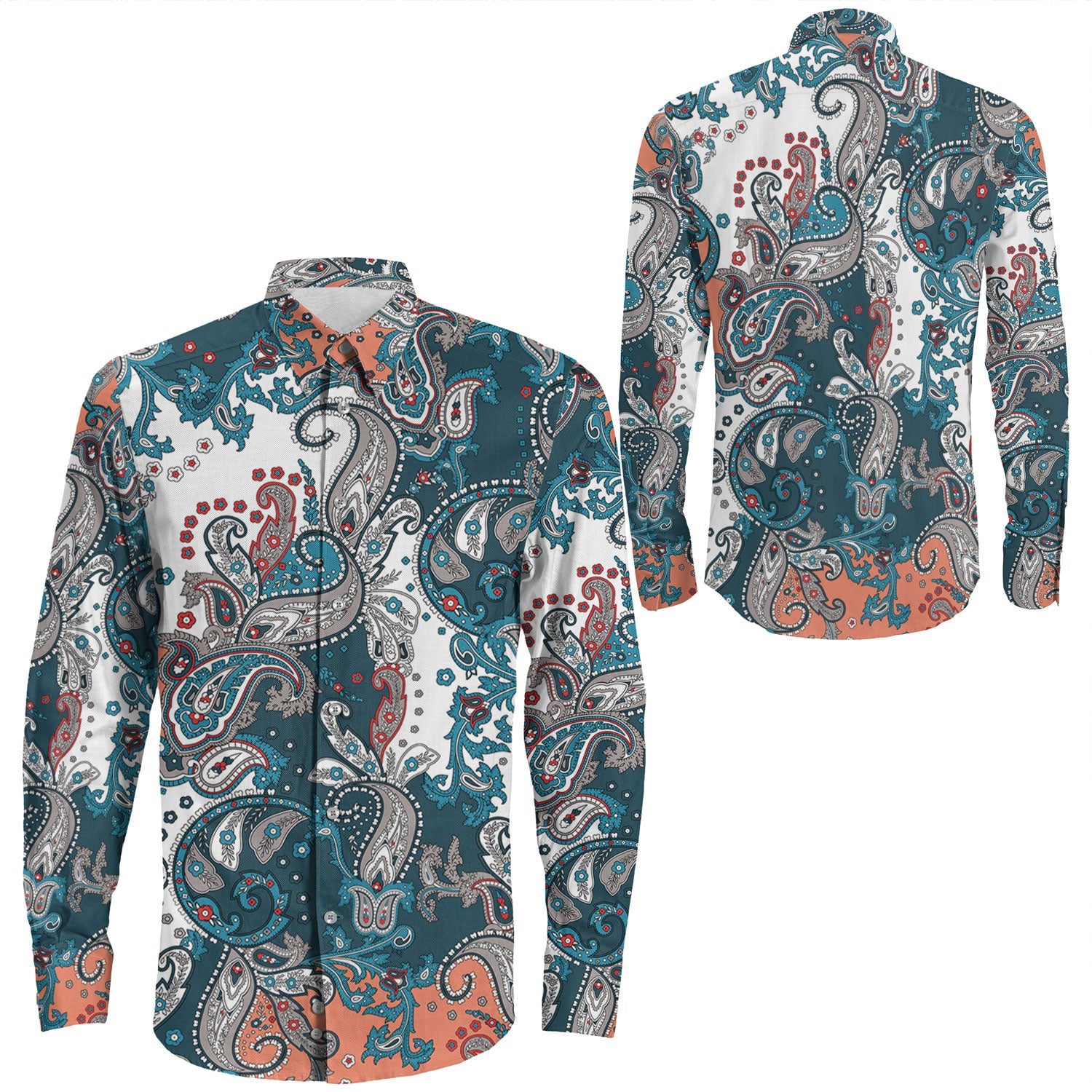 Shirt Paisley Bandana Pattern Seamless Long Sleeve Button Shirt