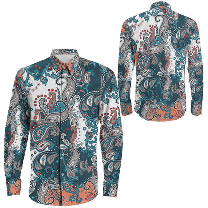 Shirt Paisley Bandana Pattern Seamless Long Sleeve Button Shirt