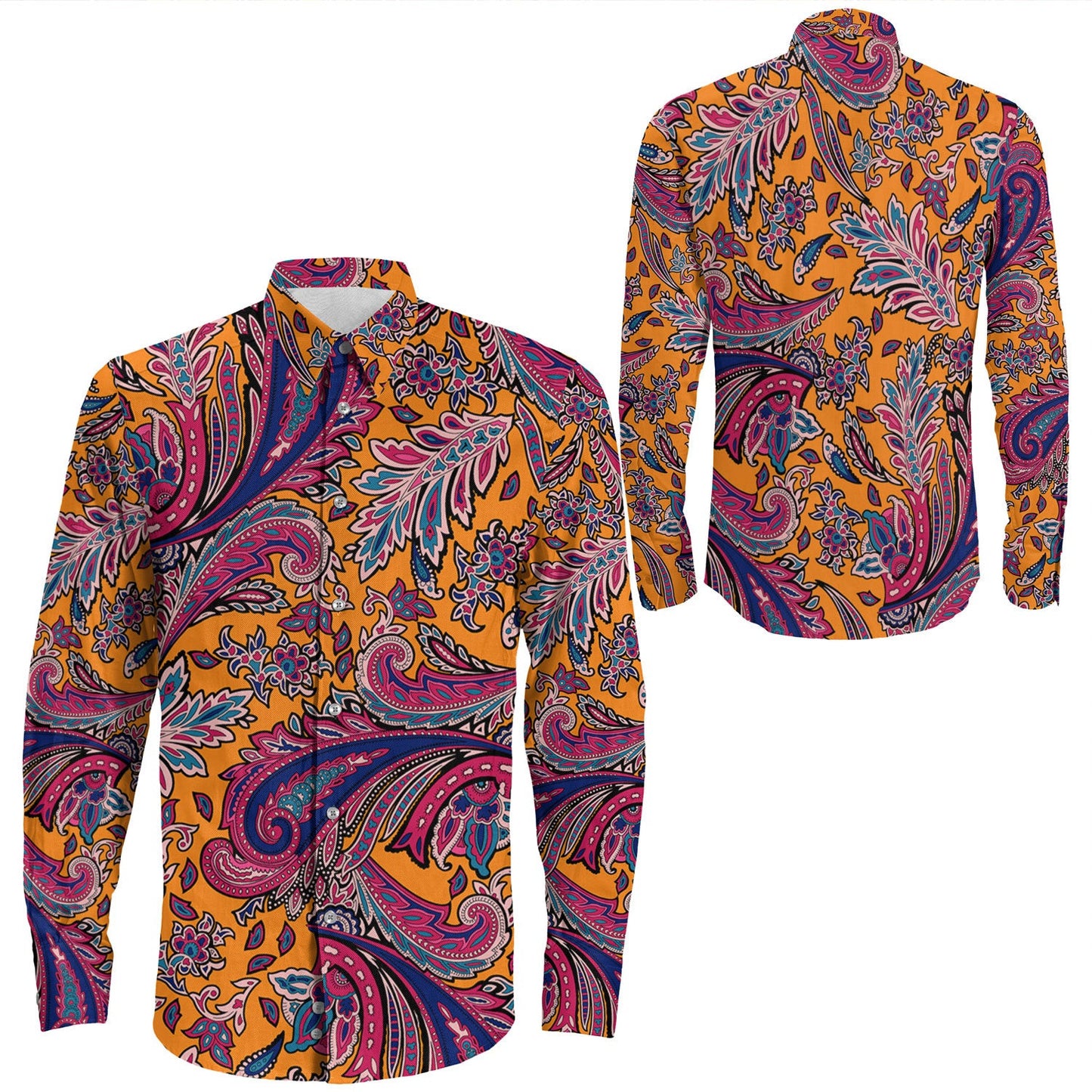 Shirt Paisley Bandana Pattern Seamless Long Sleeve Button Shirt