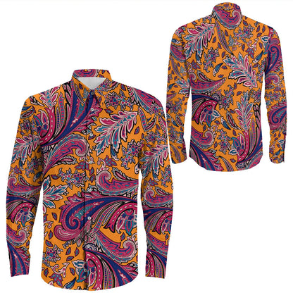 Shirt Paisley Bandana Pattern Seamless Long Sleeve Button Shirt