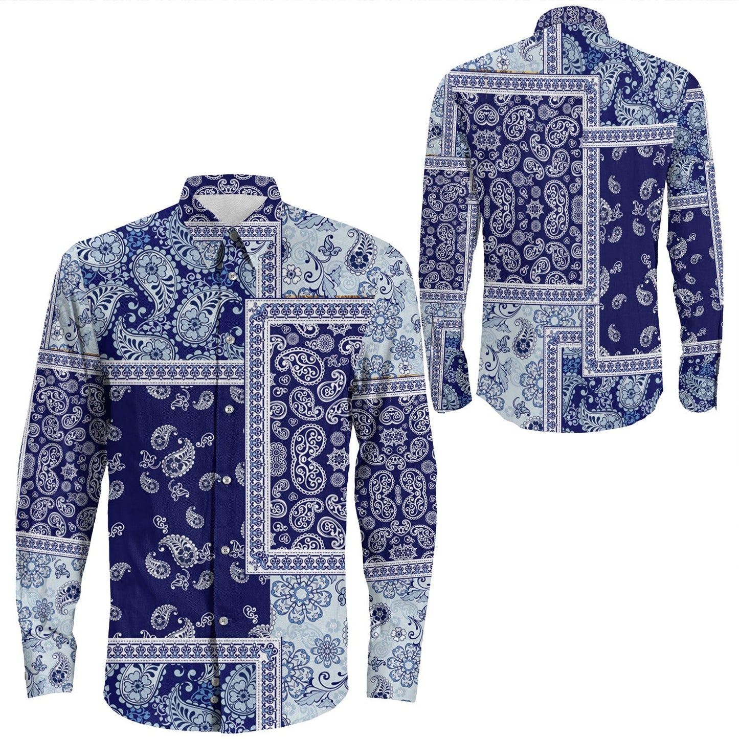 Shirt Paisley Bandana Pattern Seamless Long Sleeve Button Shirt