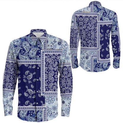 Shirt Paisley Bandana Pattern Seamless Long Sleeve Button Shirt