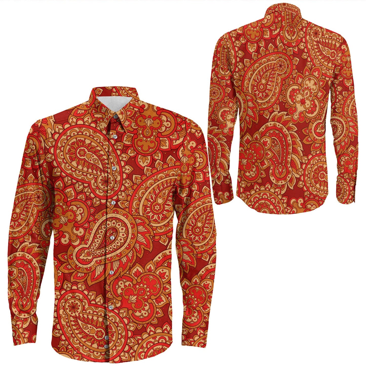Shirt Paisley Bandana Pattern Seamless Long Sleeve Button Shirt