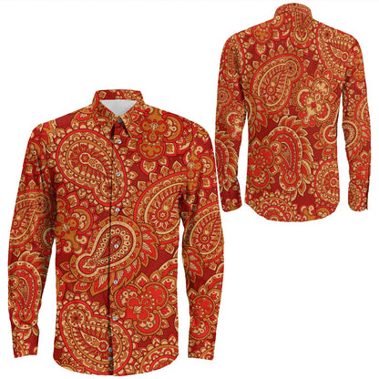 Shirt Paisley Bandana Pattern Seamless Long Sleeve Button Shirt