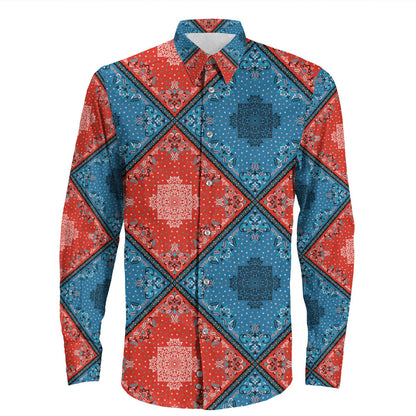 Shirt Paisley Bandana Pattern Seamless Long Sleeve Button Shirt