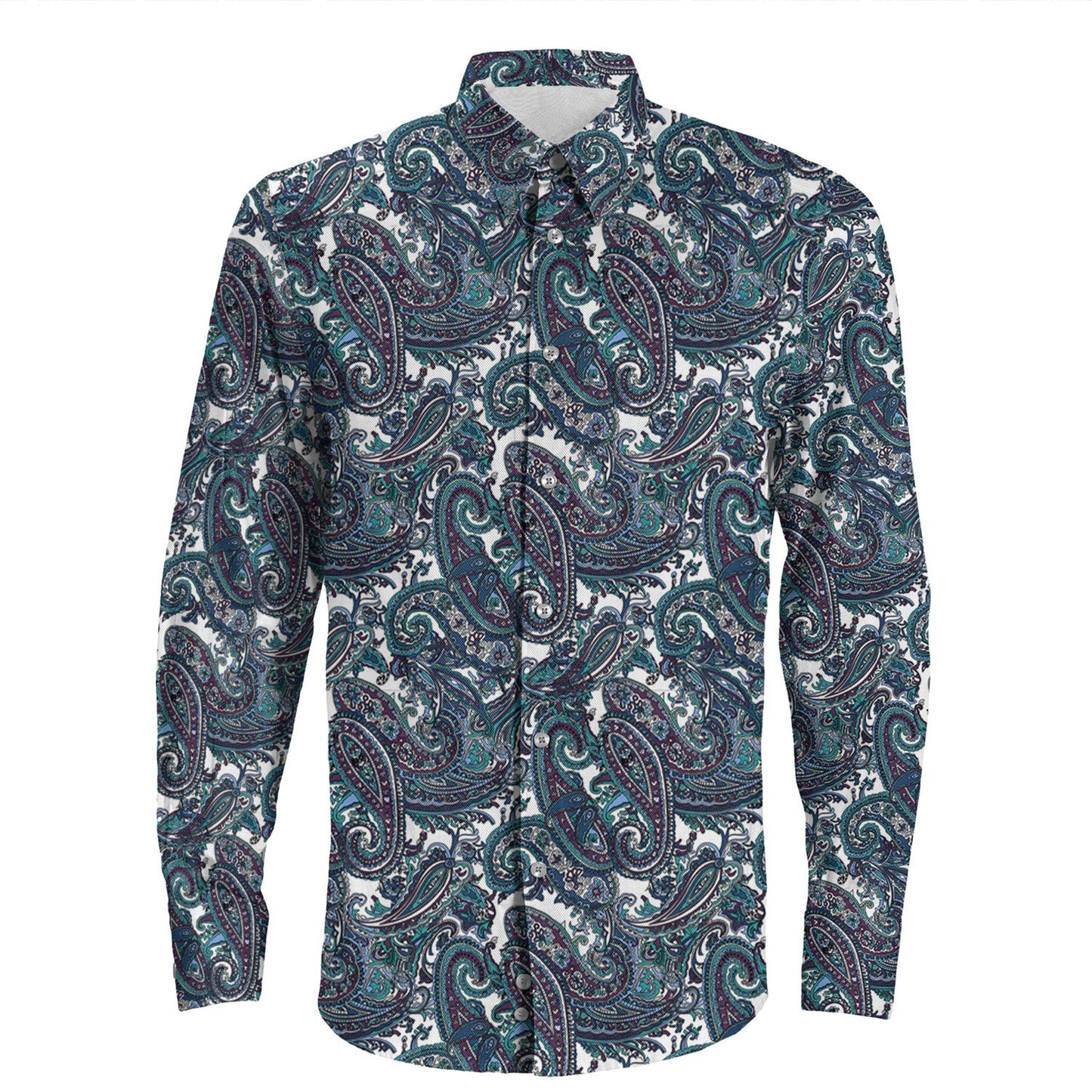Shirt Paisley Bandana Pattern Seamless Long Sleeve Button Shirt