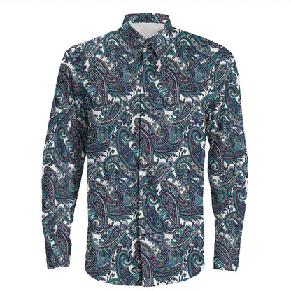 Shirt Paisley Bandana Pattern Seamless Long Sleeve Button Shirt