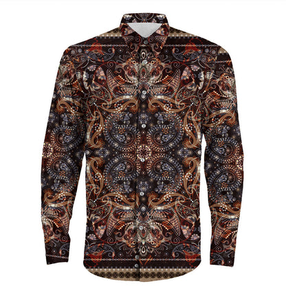 Shirt Paisley Bandana Pattern Seamless Long Sleeve Button Shirt