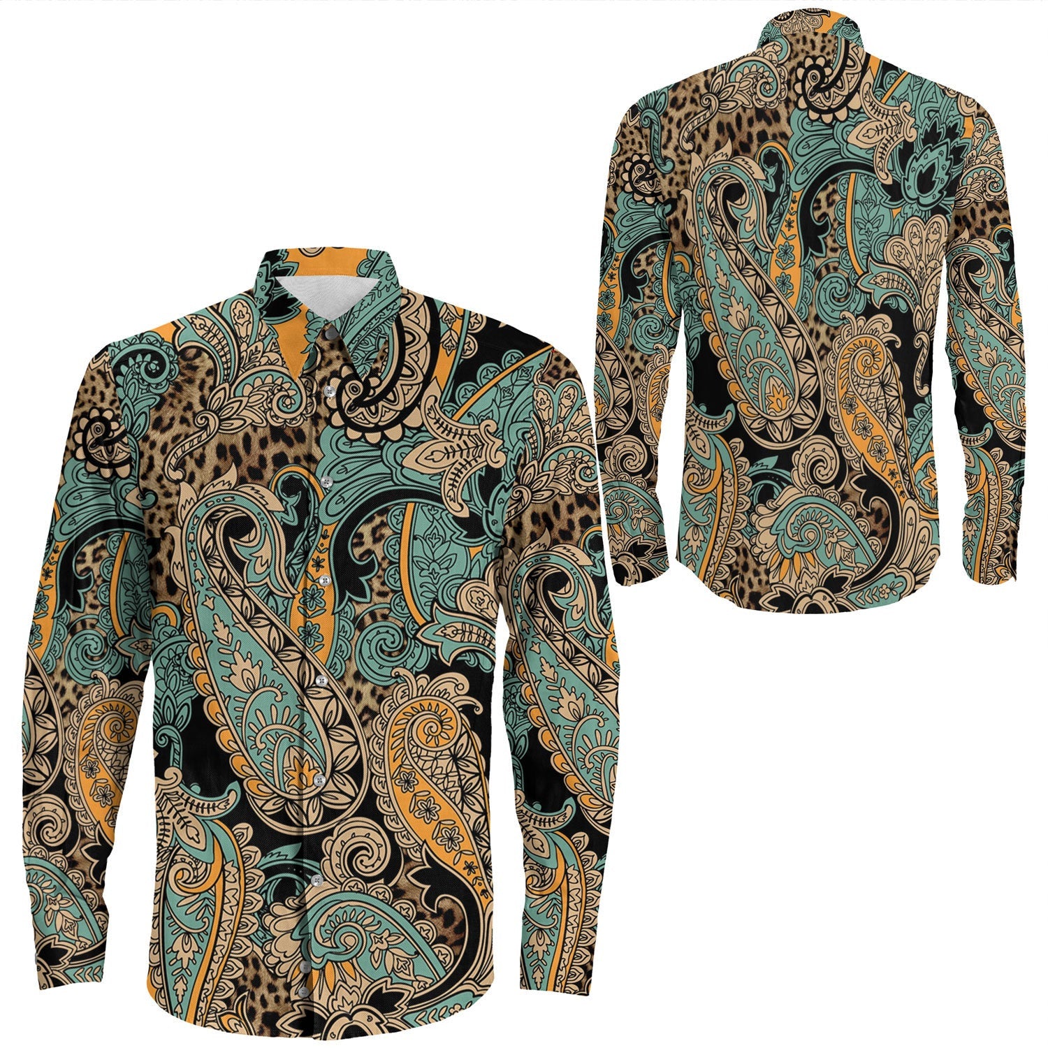 Shirt Paisley Bandana Pattern Seamless Long Sleeve Button Shirt