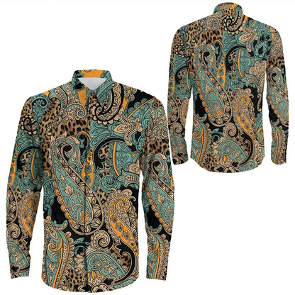 Shirt Paisley Bandana Pattern Seamless Long Sleeve Button Shirt