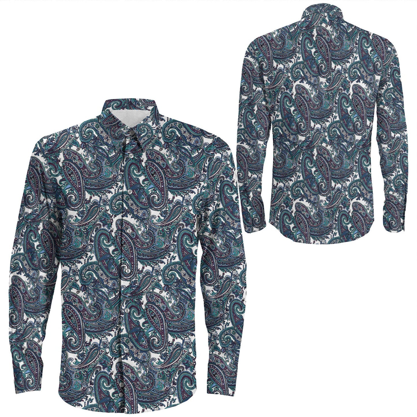 Shirt Paisley Bandana Pattern Seamless Long Sleeve Button Shirt