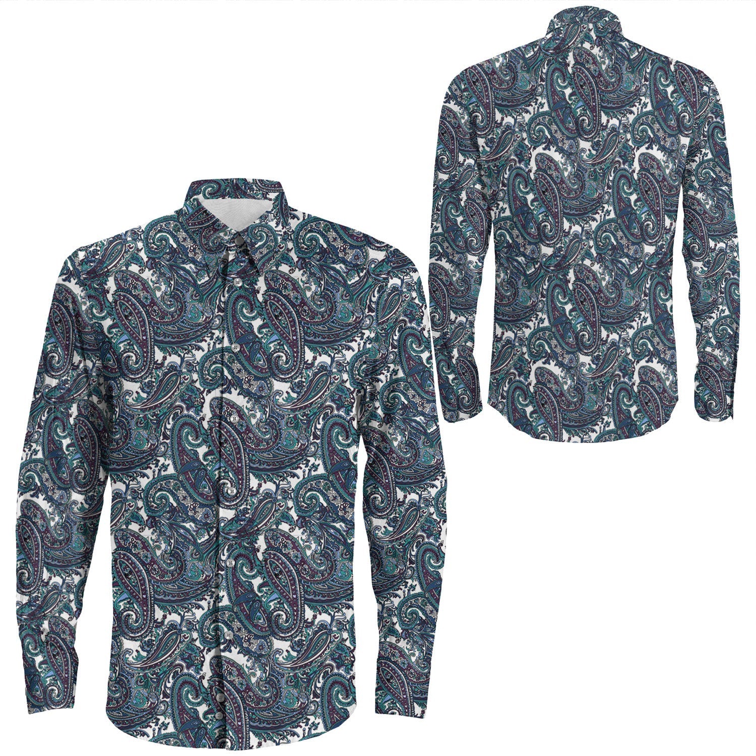 Shirt Paisley Bandana Pattern Seamless Long Sleeve Button Shirt