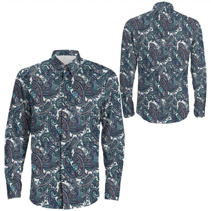 Shirt Paisley Bandana Pattern Seamless Long Sleeve Button Shirt