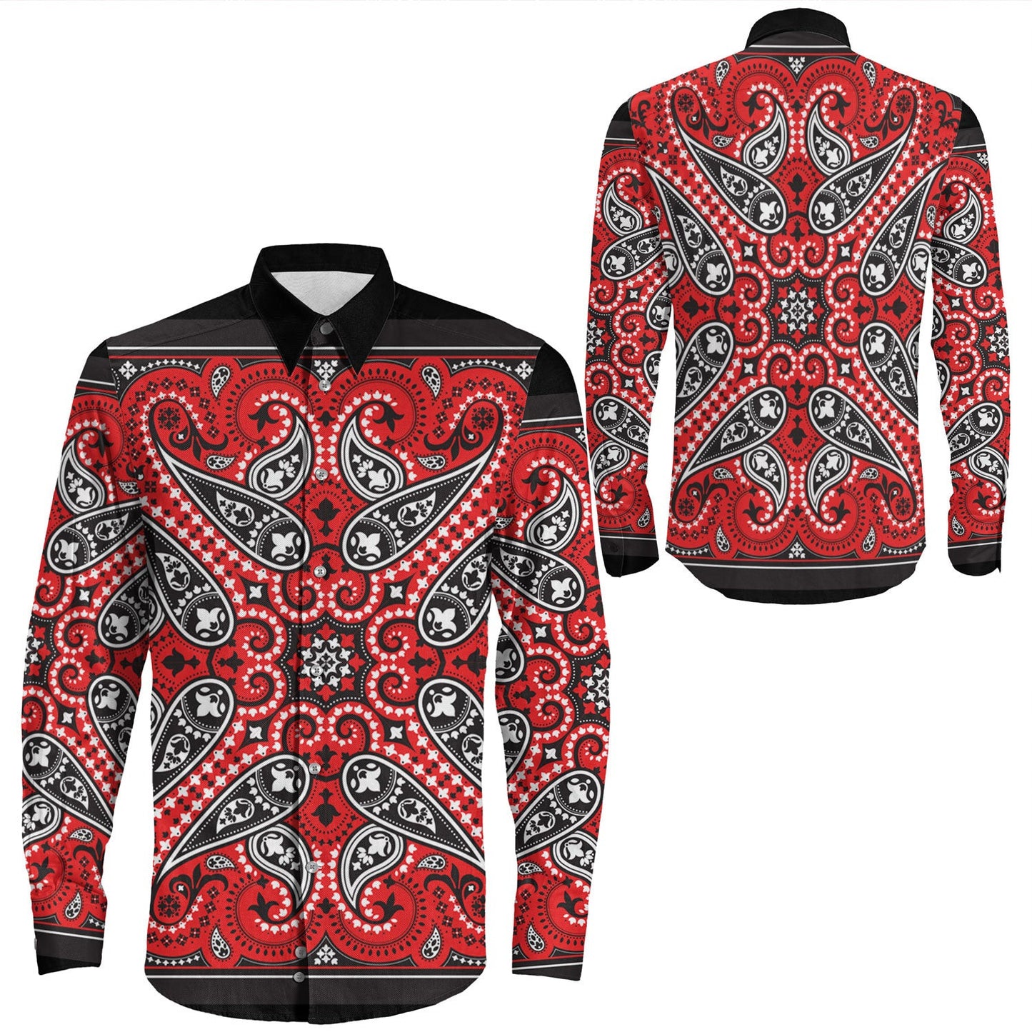 Shirt Paisley Bandana Pattern Seamless Long Sleeve Button Shirt