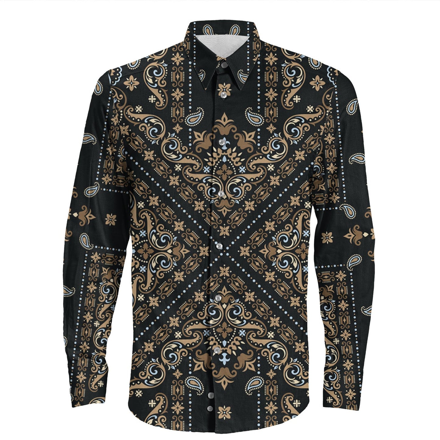 Shirt Paisley Bandana Pattern Seamless Long Sleeve Button Shirt