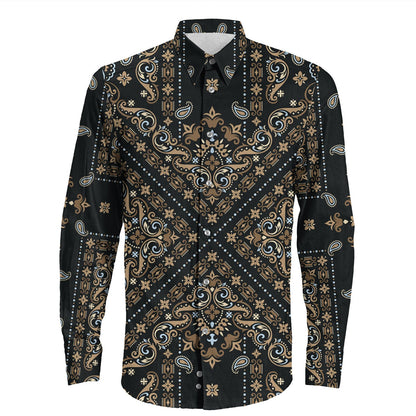 Shirt Paisley Bandana Pattern Seamless Long Sleeve Button Shirt