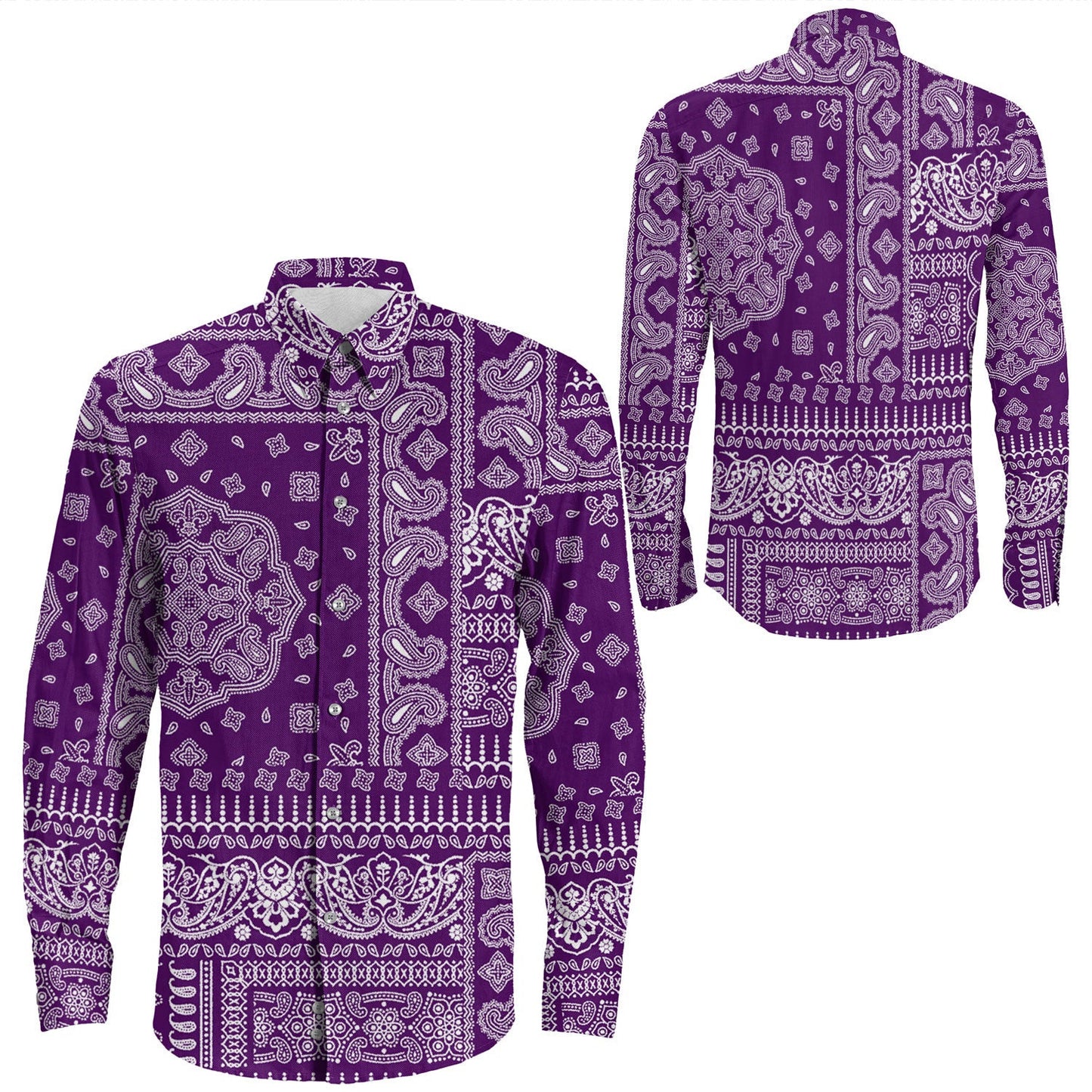 Shirt Paisley Bandana Pattern Seamless Long Sleeve Button Shirt