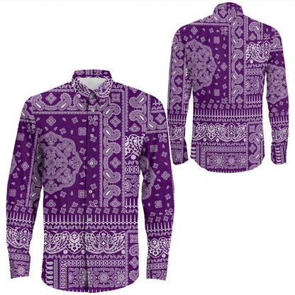 Shirt Paisley Bandana Pattern Seamless Long Sleeve Button Shirt