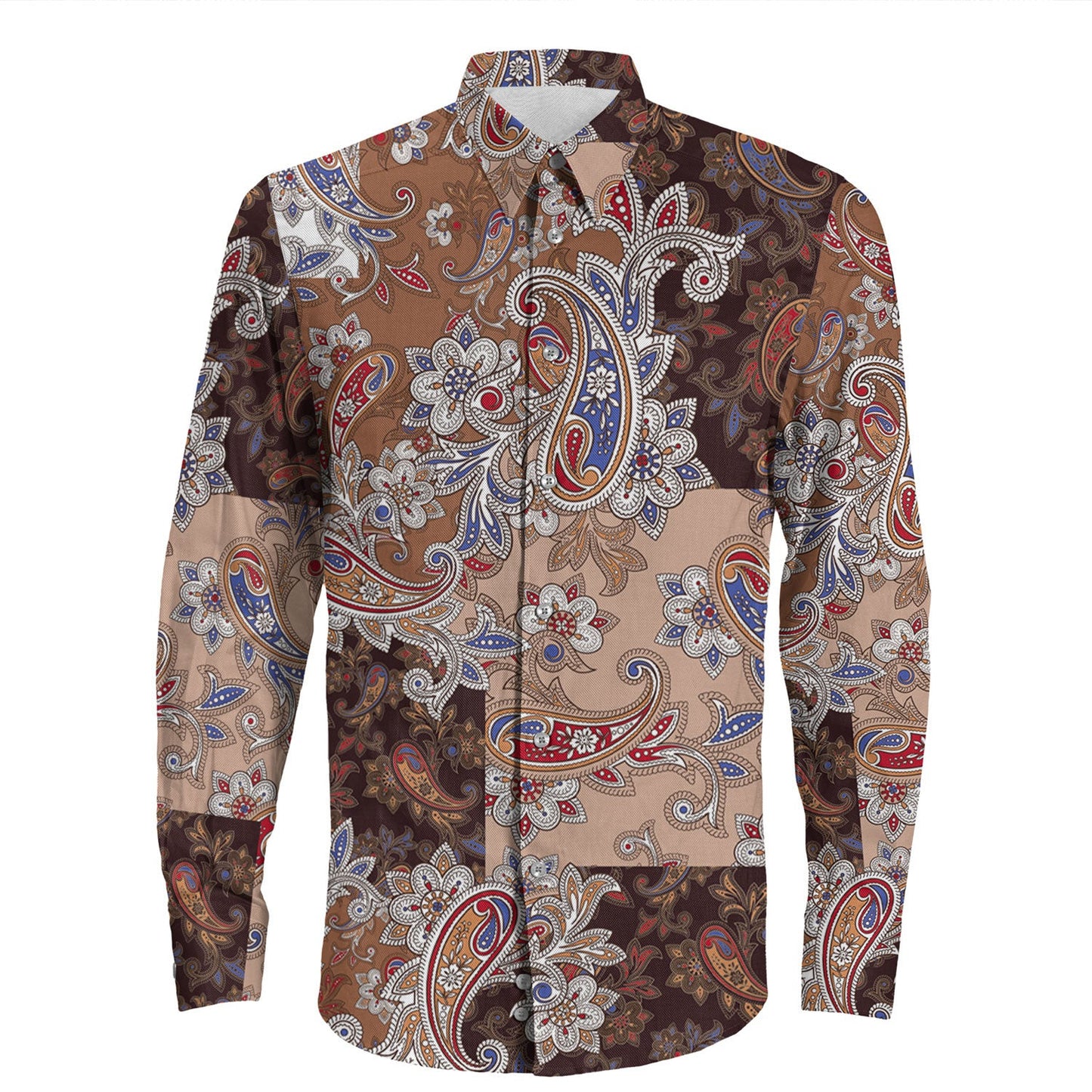 Shirt Paisley Bandana Pattern Seamless Long Sleeve Button Shirt