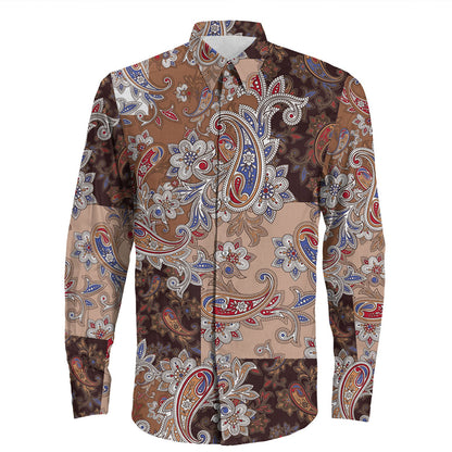 Shirt Paisley Bandana Pattern Seamless Long Sleeve Button Shirt