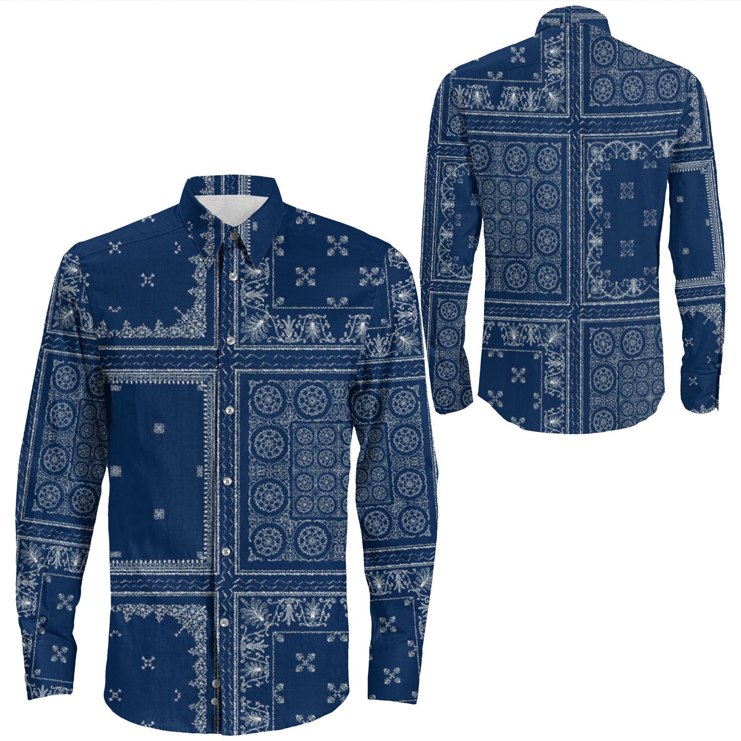 Shirt Paisley Bandana Pattern Seamless Long Sleeve Button Shirt