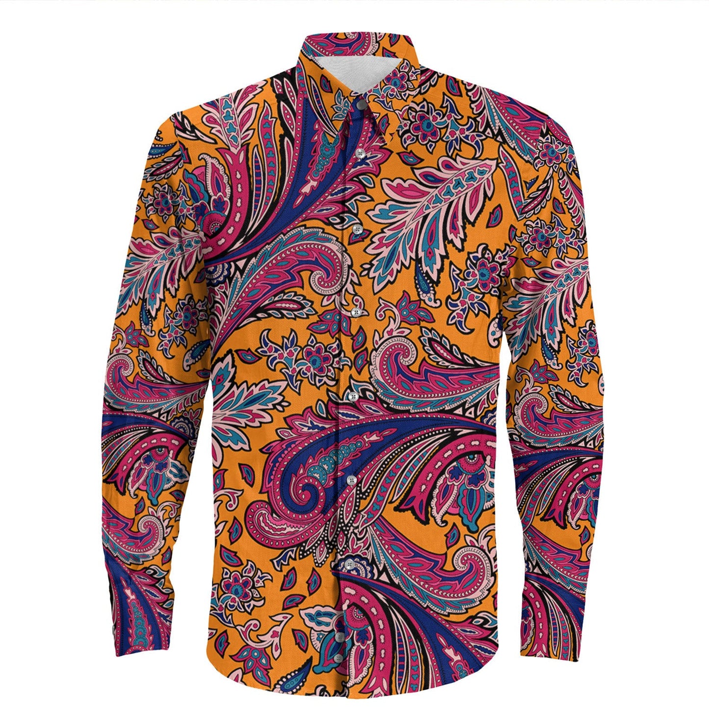 Shirt Paisley Bandana Pattern Seamless Long Sleeve Button Shirt