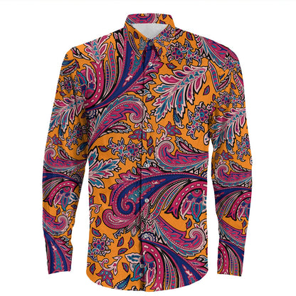 Shirt Paisley Bandana Pattern Seamless Long Sleeve Button Shirt