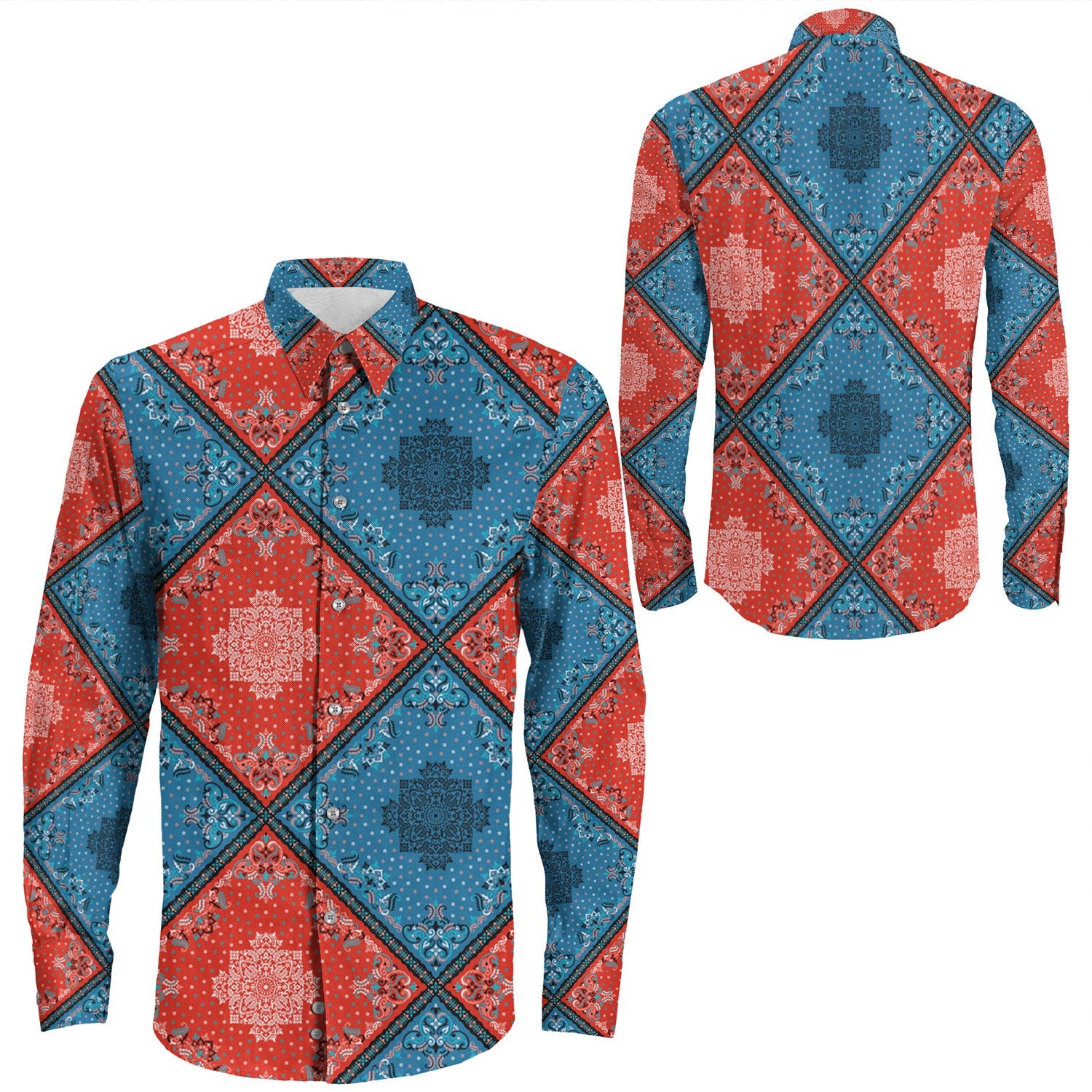 Shirt Paisley Bandana Pattern Seamless Long Sleeve Button Shirt