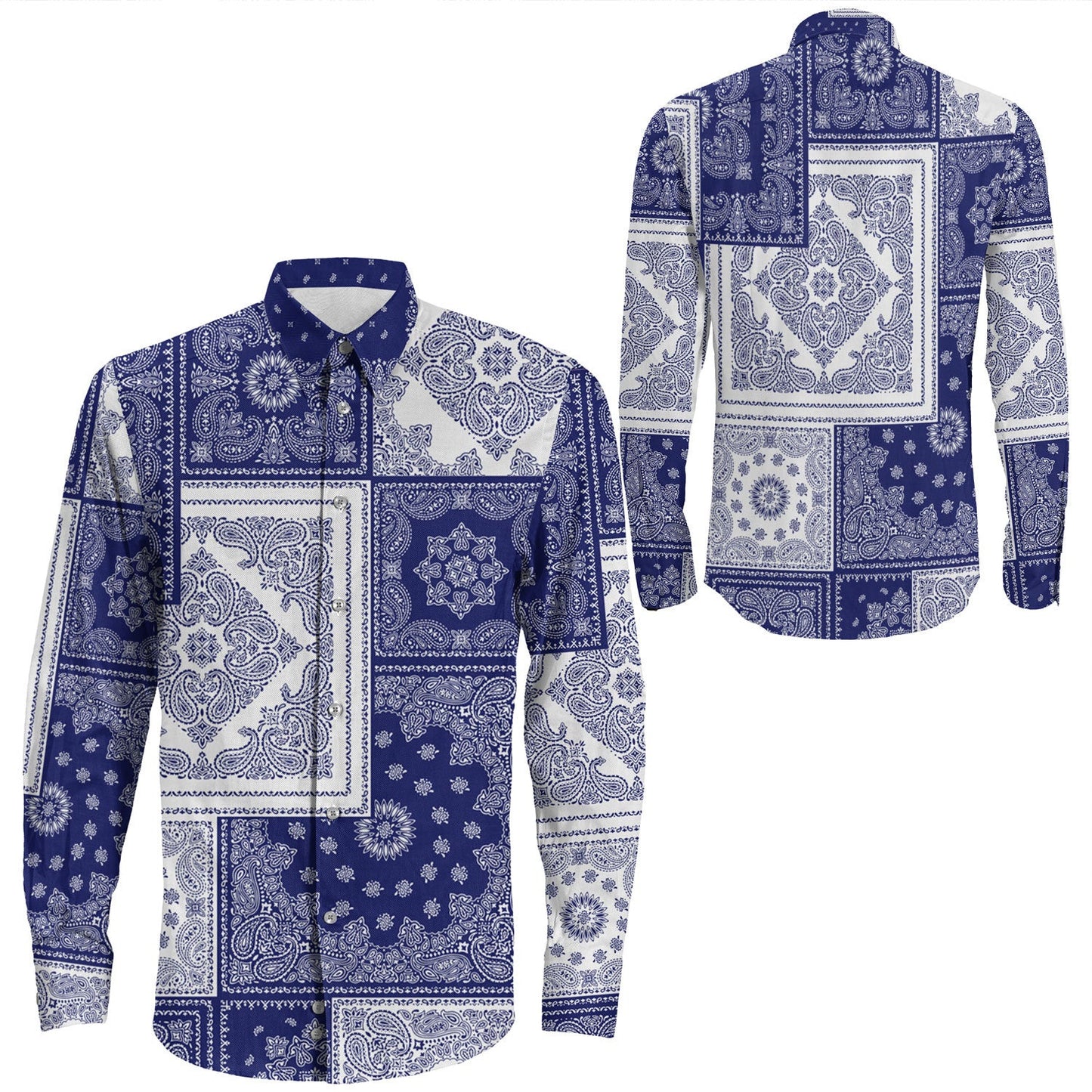 Shirt Paisley Bandana Pattern Seamless Long Sleeve Button Shirt