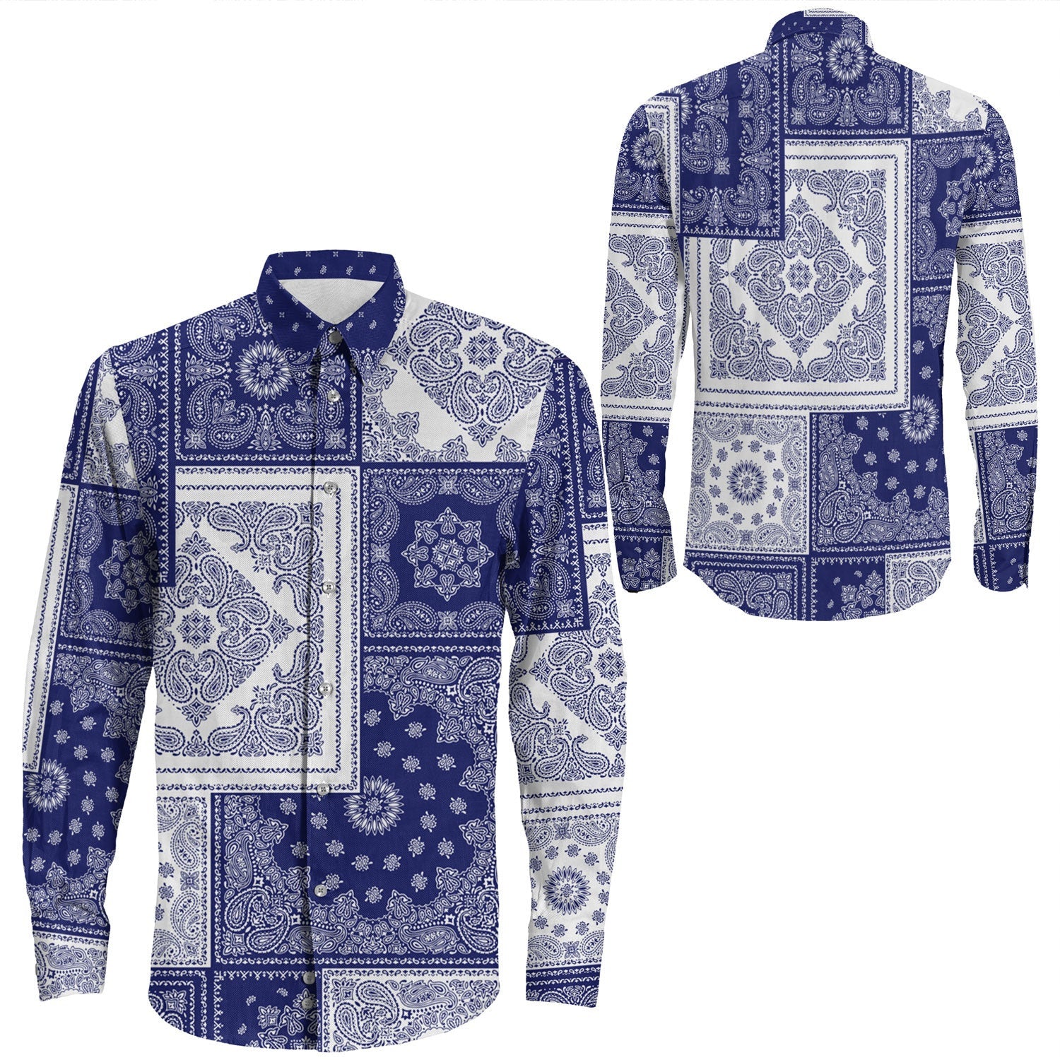 Shirt Paisley Bandana Pattern Seamless Long Sleeve Button Shirt