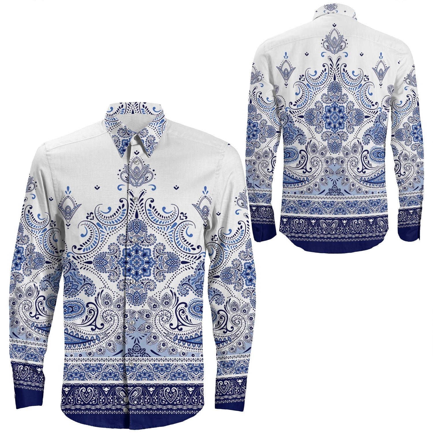 Shirt Paisley Bandana Pattern Seamless Long Sleeve Button Shirt