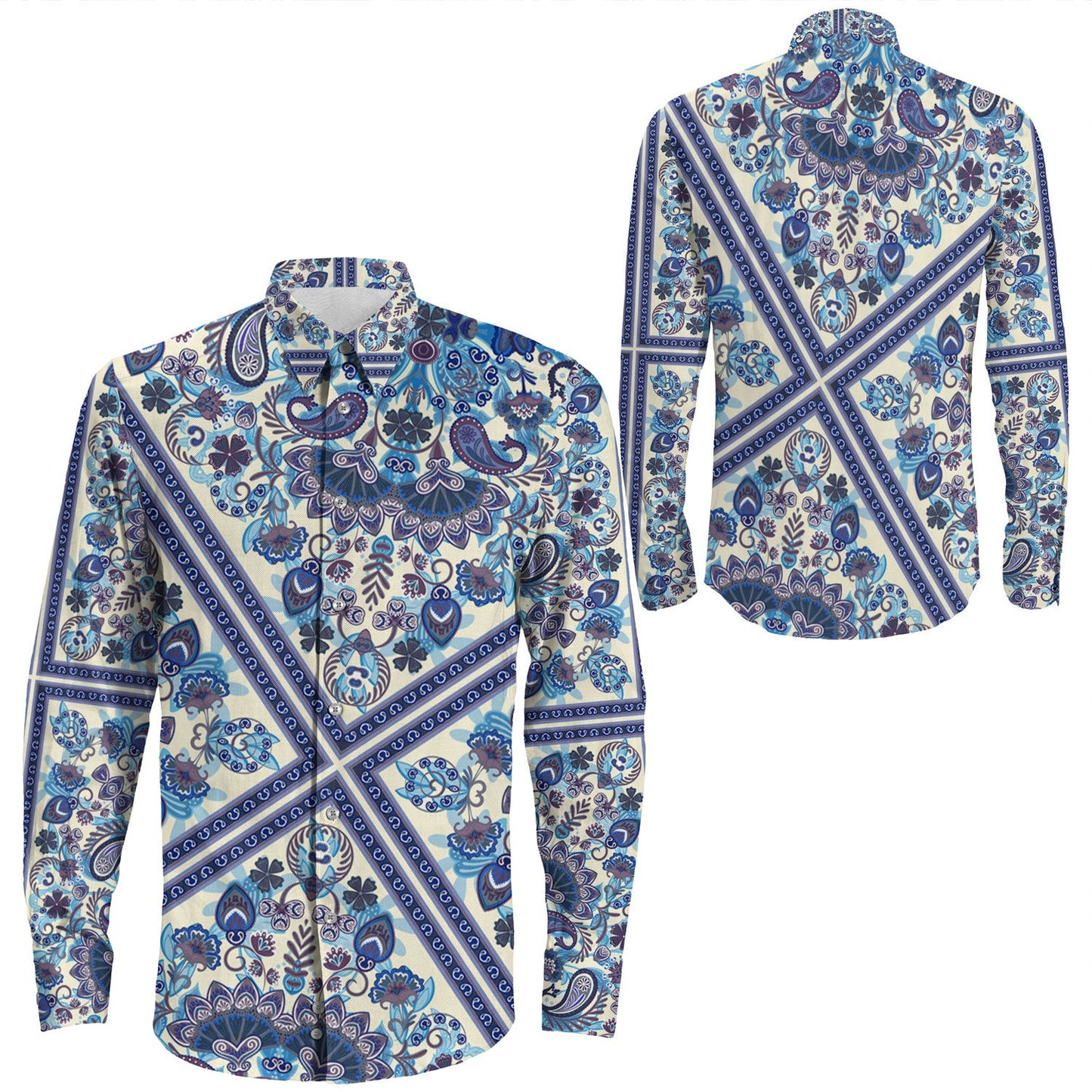 Shirt Paisley Bandana Pattern Seamless Long Sleeve Button Shirt