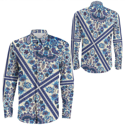 Shirt Paisley Bandana Pattern Seamless Long Sleeve Button Shirt
