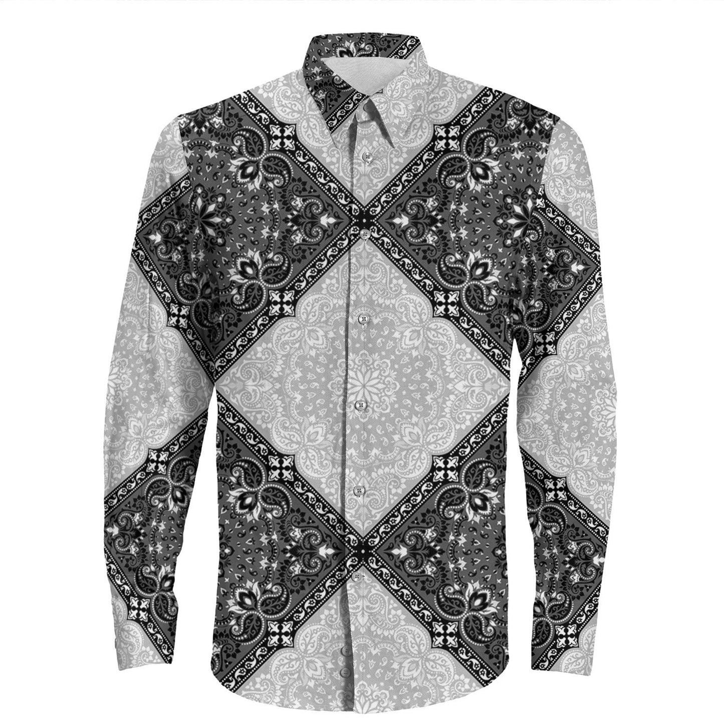 Shirt Paisley Bandana Pattern Seamless Long Sleeve Button Shirt