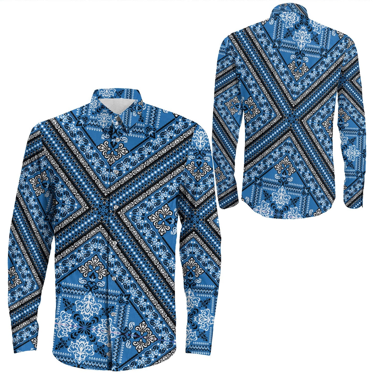 Shirt Paisley Bandana Pattern Seamless Long Sleeve Button Shirt