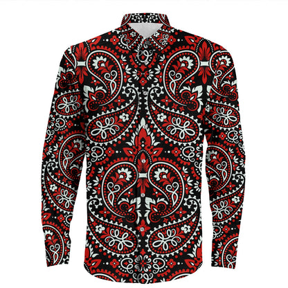 Shirt Paisley Bandana Pattern Seamless Long Sleeve Button Shirt