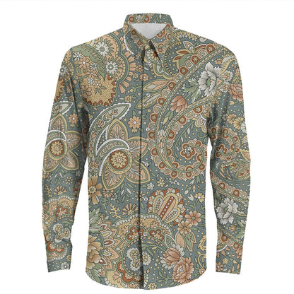 Shirt Paisley Bandana Pattern Seamless Long Sleeve Button Shirt